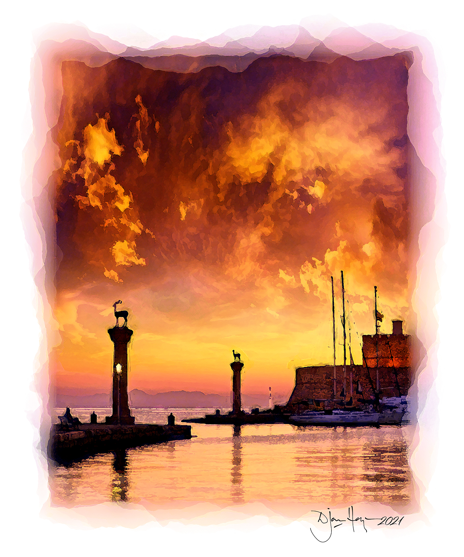 landmarks rhodes-at-sunset sculpture