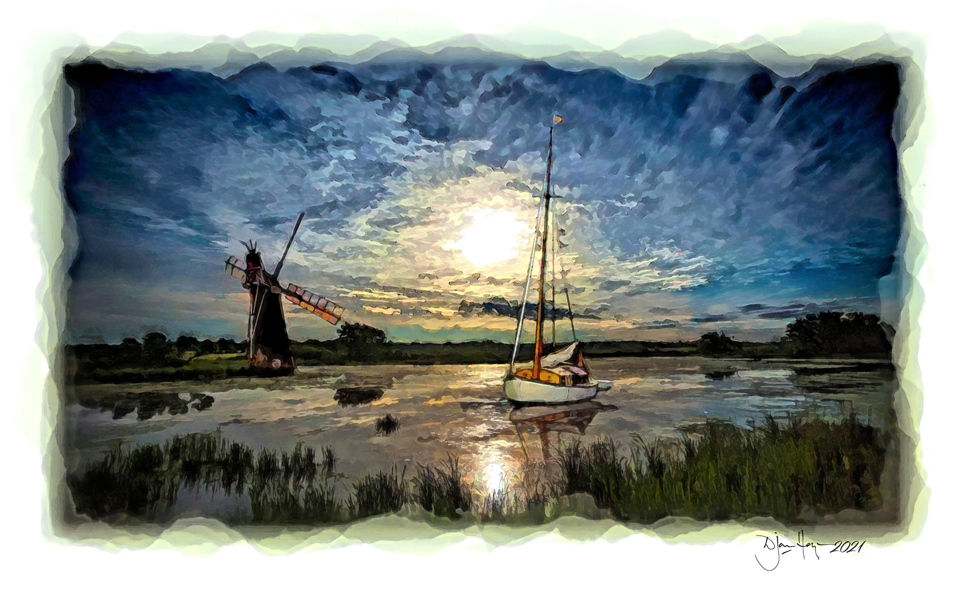 landmarks twilight-on-the-water windmill