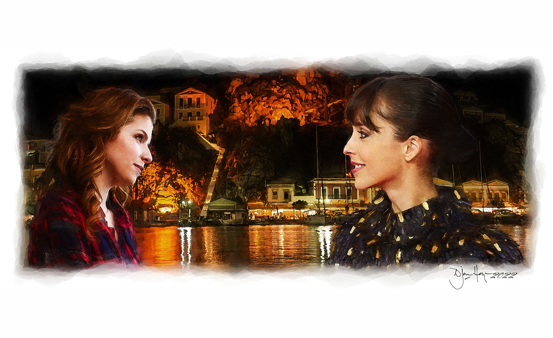 landscapes conversation-on-symi-at-night resort