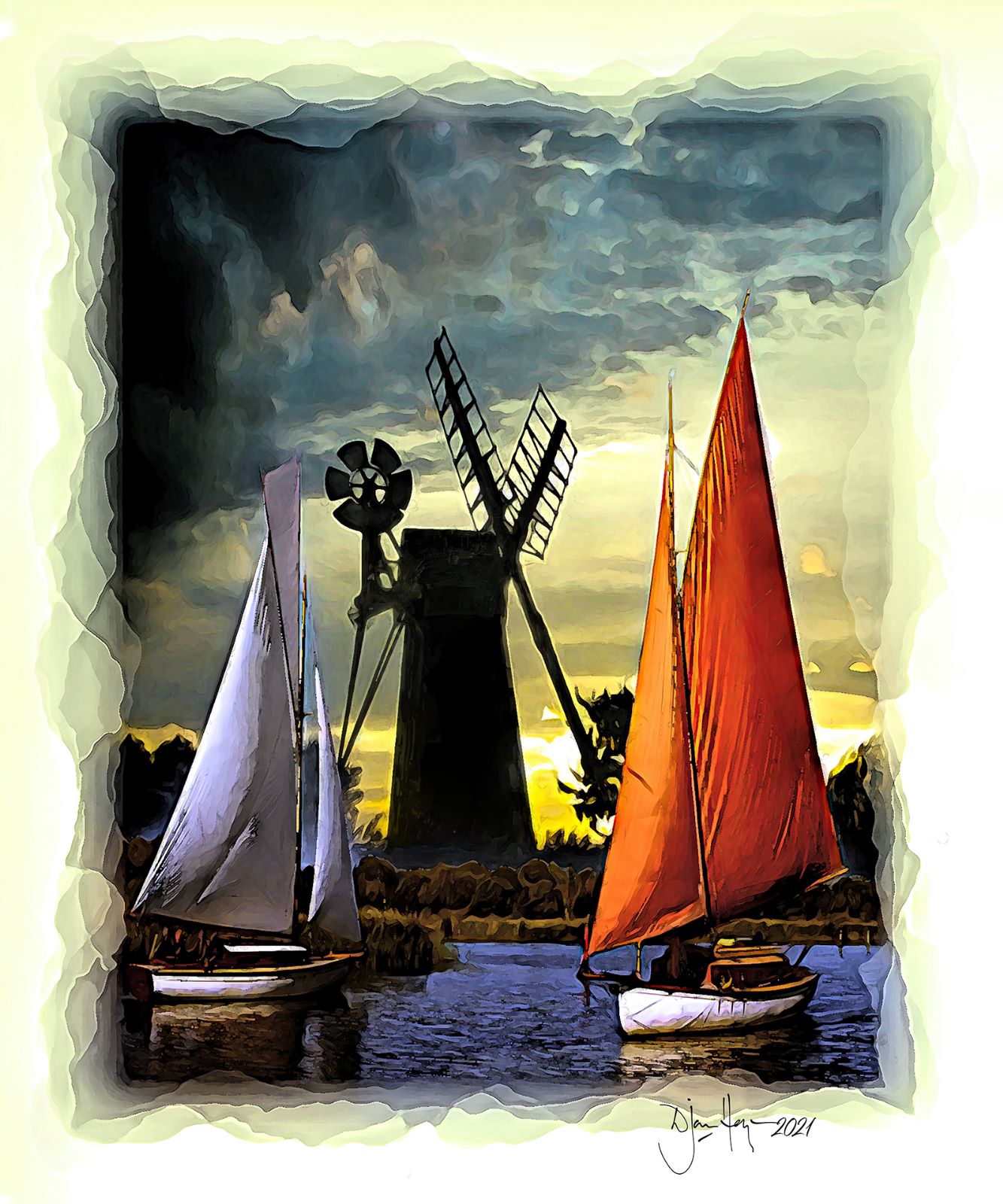 landscapes dawn-on-the-norfolk-broads sailing-craft