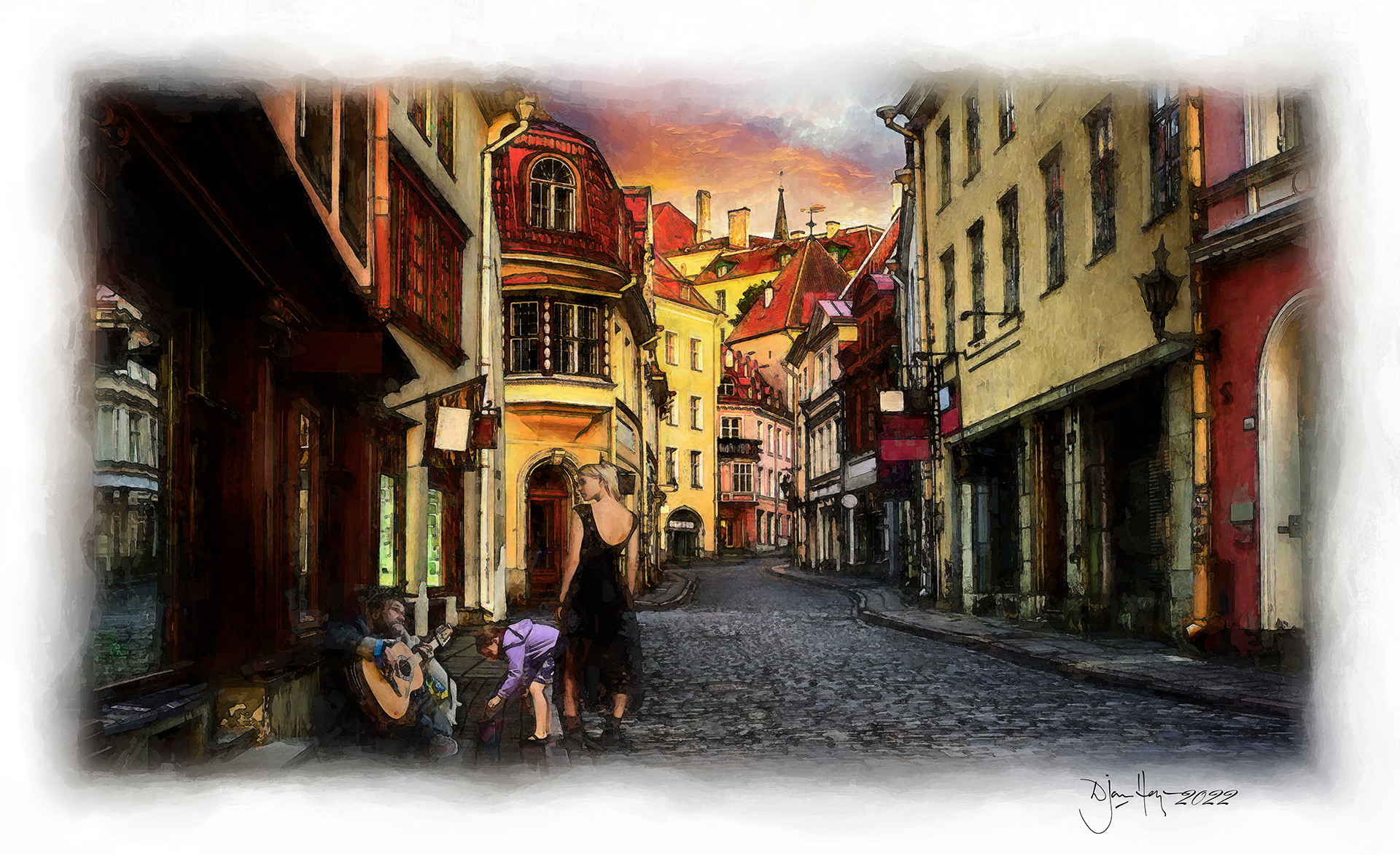 landscapes street-musician-in-talinn city-view
