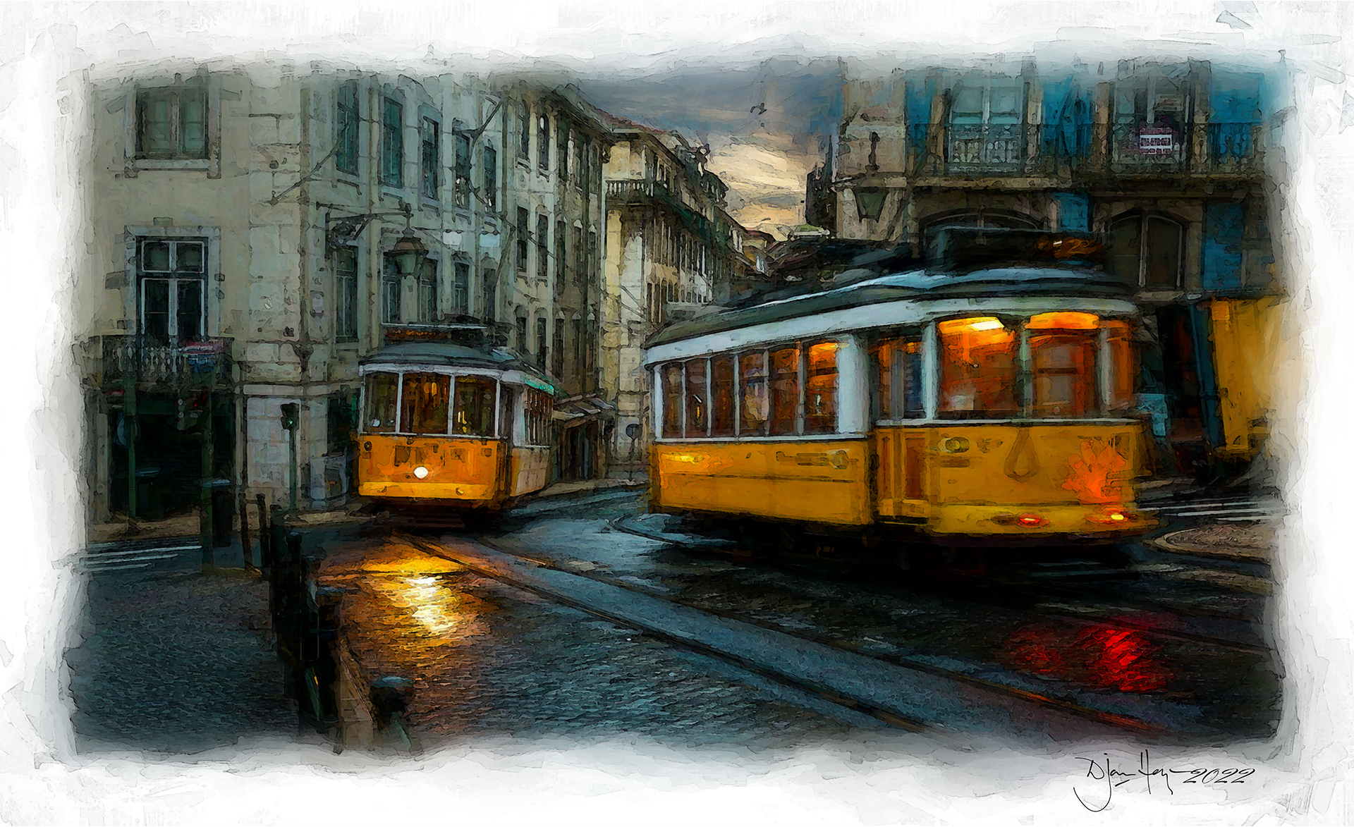 landscapes trams-of-lisbon-in-the-rain city-view
