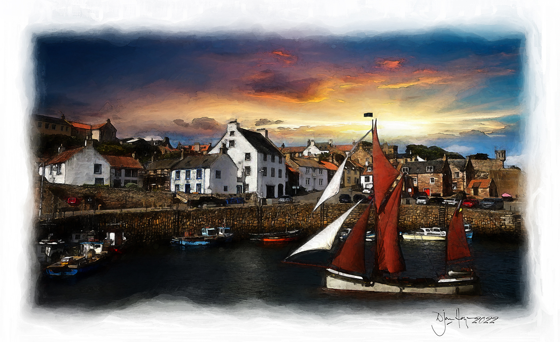 landscapes under-sail-into-crail harbour