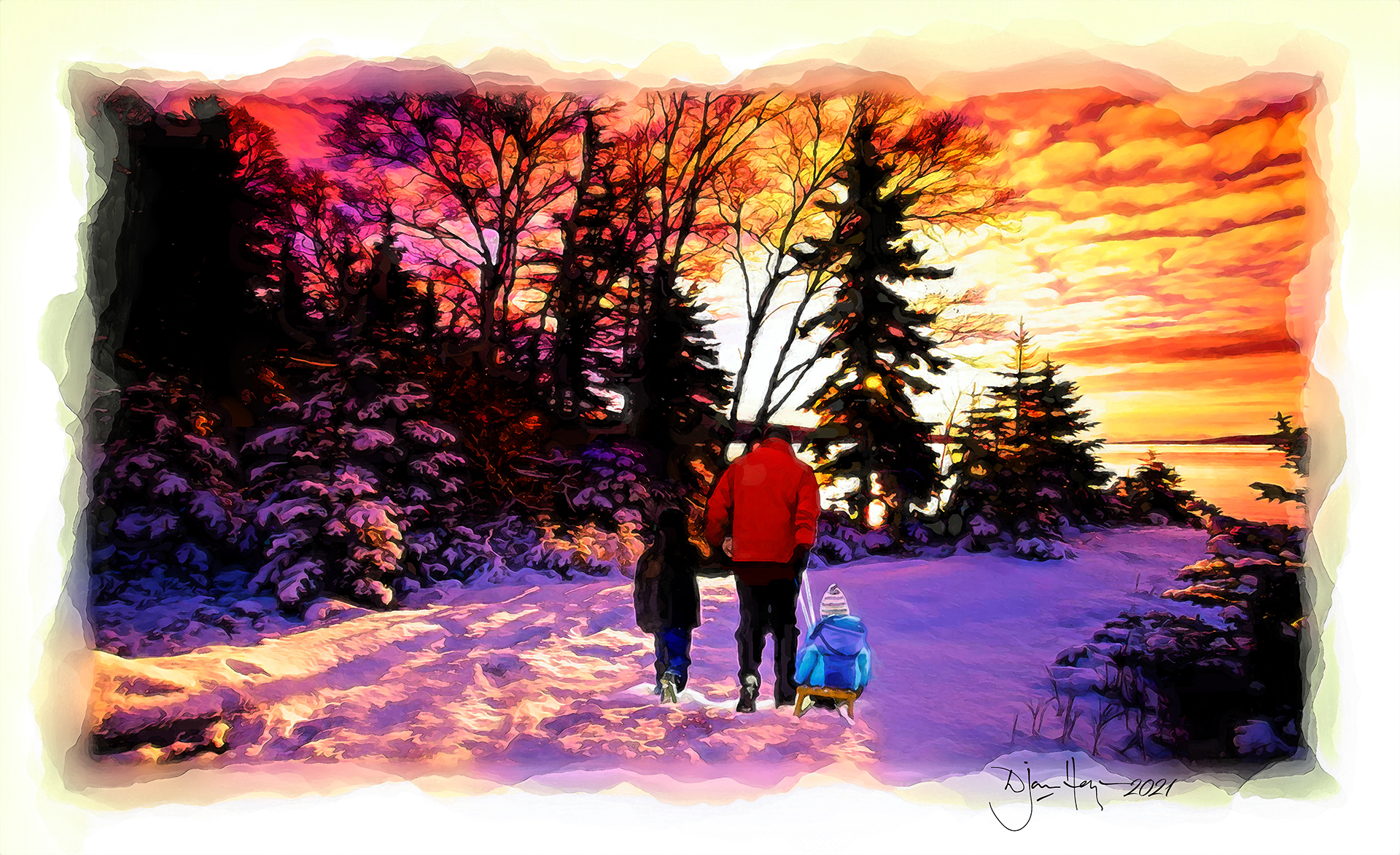 landscapes walking-in-the-winter-light winters-scene