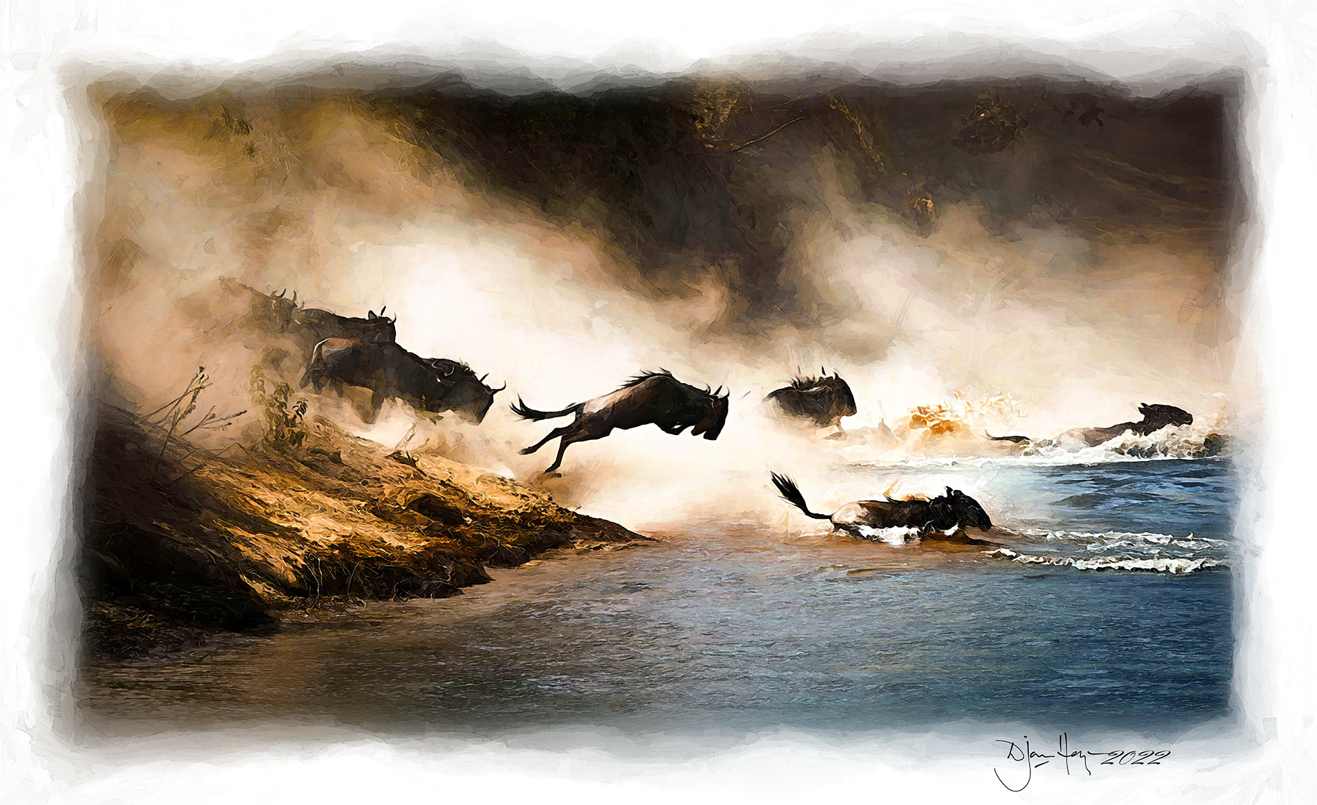 nature stampeding-wildebeest bovine