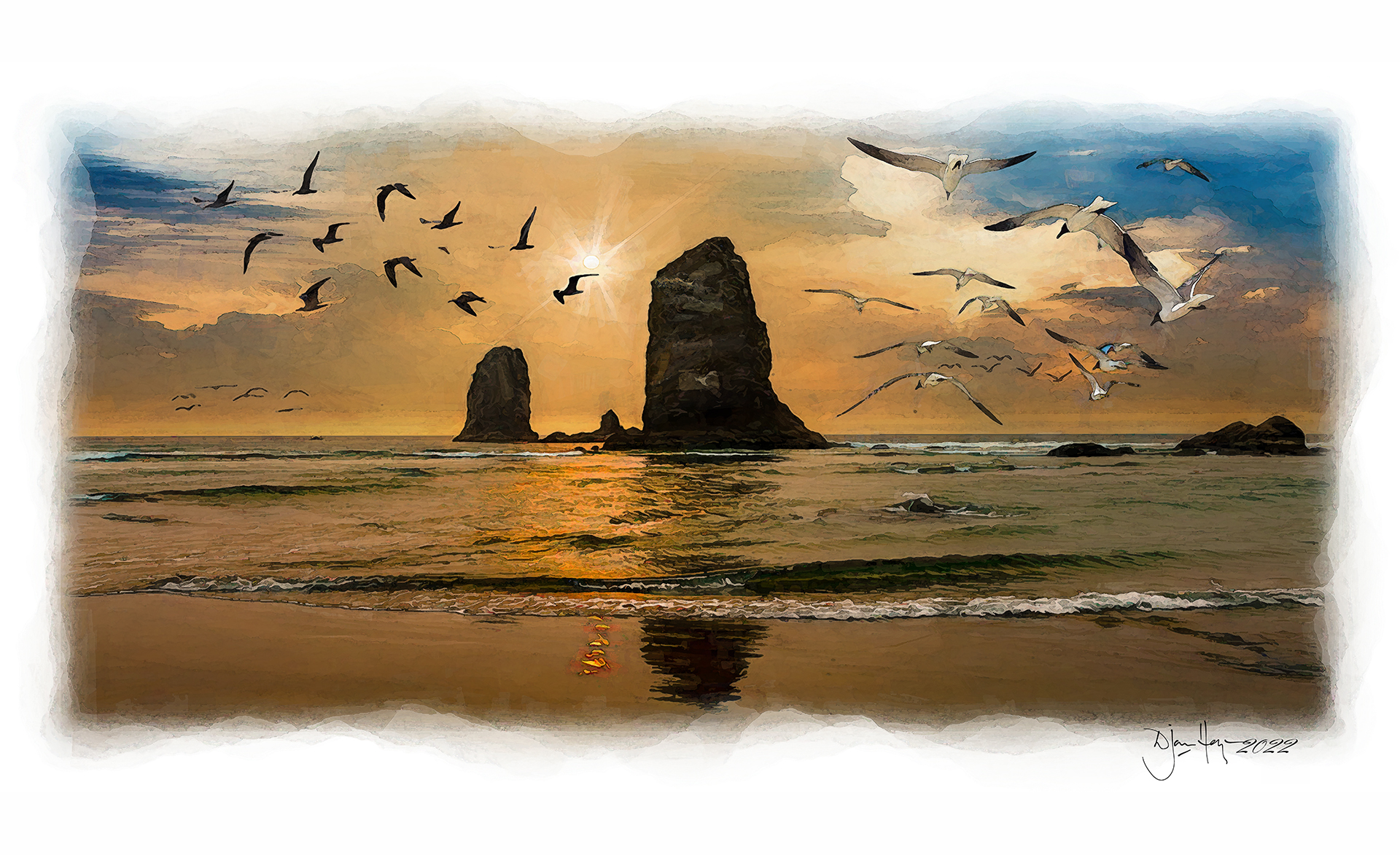 seascapes cannon-beach-sunrise-with-birds beachscape