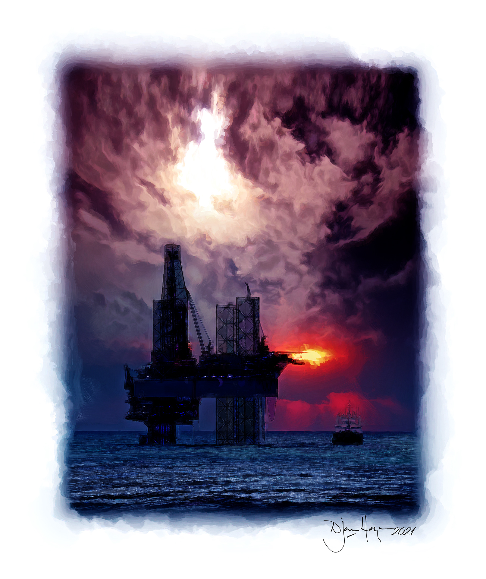 seascapes rig flame-out oil-rig
